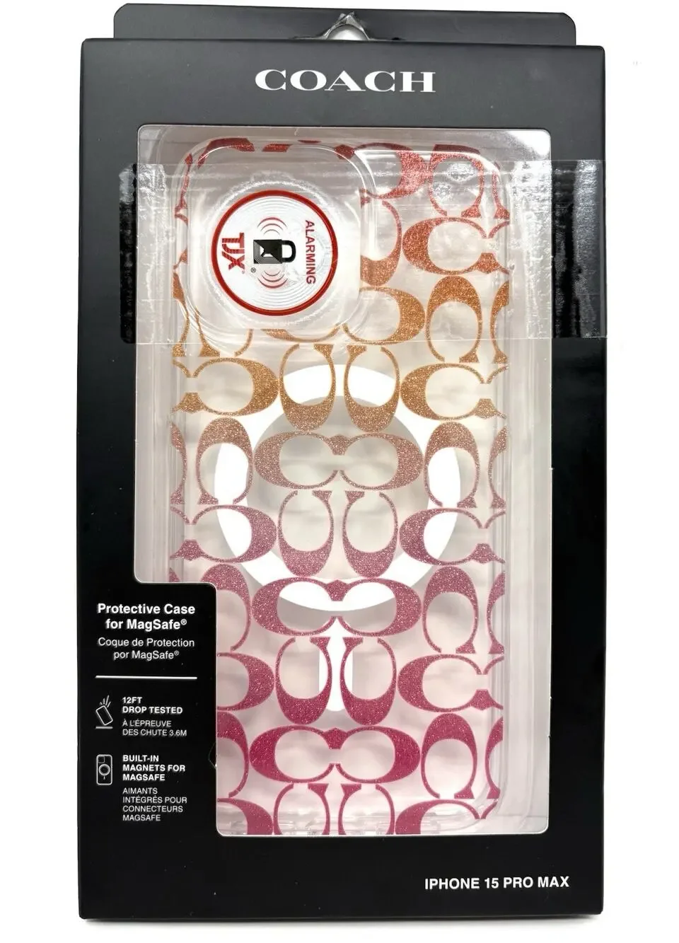 Coach iPhone 15 Pro Max Clear Case Pink Glitter Ombre Cs Logo Magsafe NIP